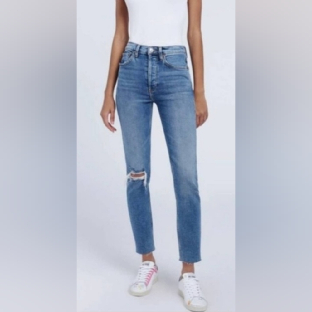Re/Done Blue Denim Distressed Jeans Size 27 Button Fly Ankle - Picture 12 of 12
